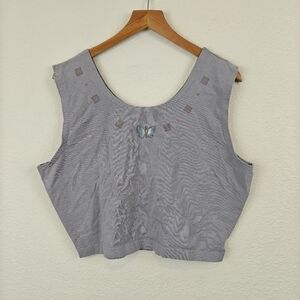 VTG Blue Fish Cropped Sleeveless Top Hand Painted Butterflies Cotton Size 2